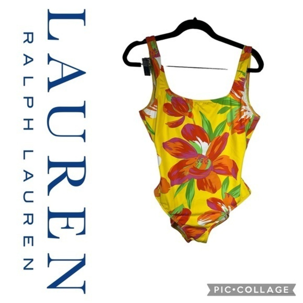 Lauren Ralph Lauren Floral Scoop Back One Piece Swimsuit Sz 10